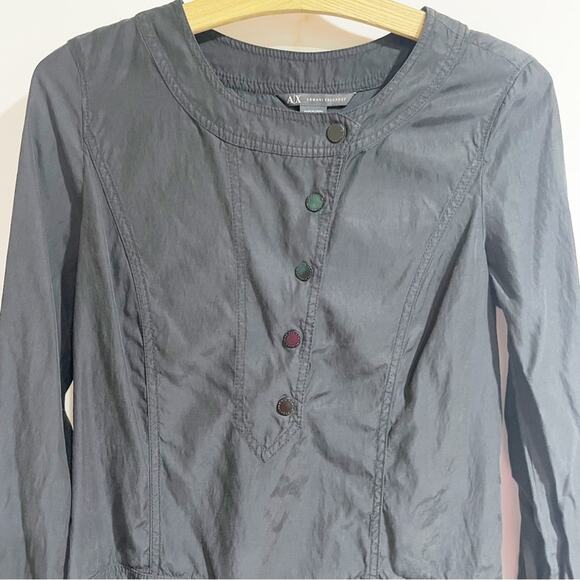 Armani Exchange Women 4 Black Cupro Cotton Blend Silky Tunic Asymmetrical Button - Picture 4 of 7